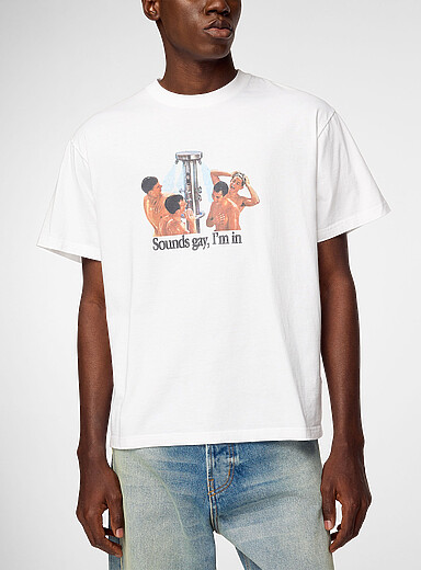 Carne Bollente: Le t-shirt imprim&eacute; Sounds Gay I'm In Blanc pour homme
