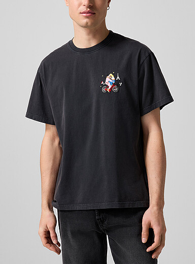 Carne Bollente Black V&eacute;lo Valentine embroidered faded T-shirt for men