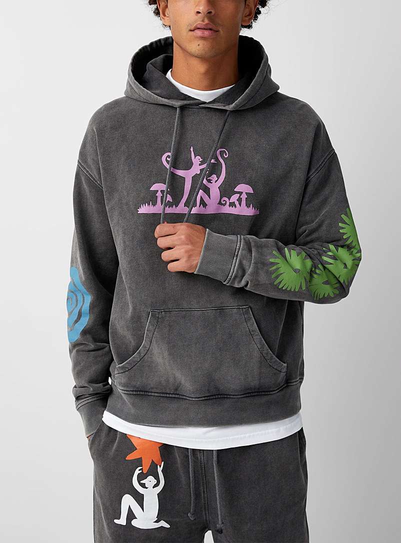 Carne Bollente Black Psychedelic print faded hoodie for men