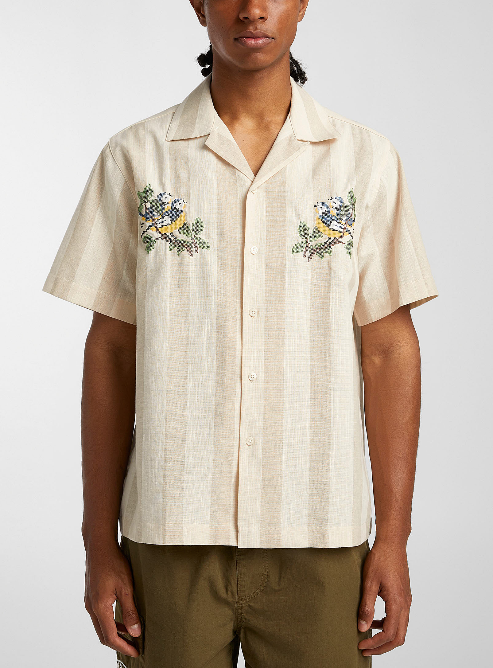 Carne Bollente Embroidered Birds Shirt In Patterned White
