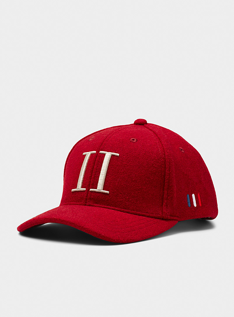 Les Deux: La casquette baseball laine logo Rouge foncé-vin-rubis pour homme