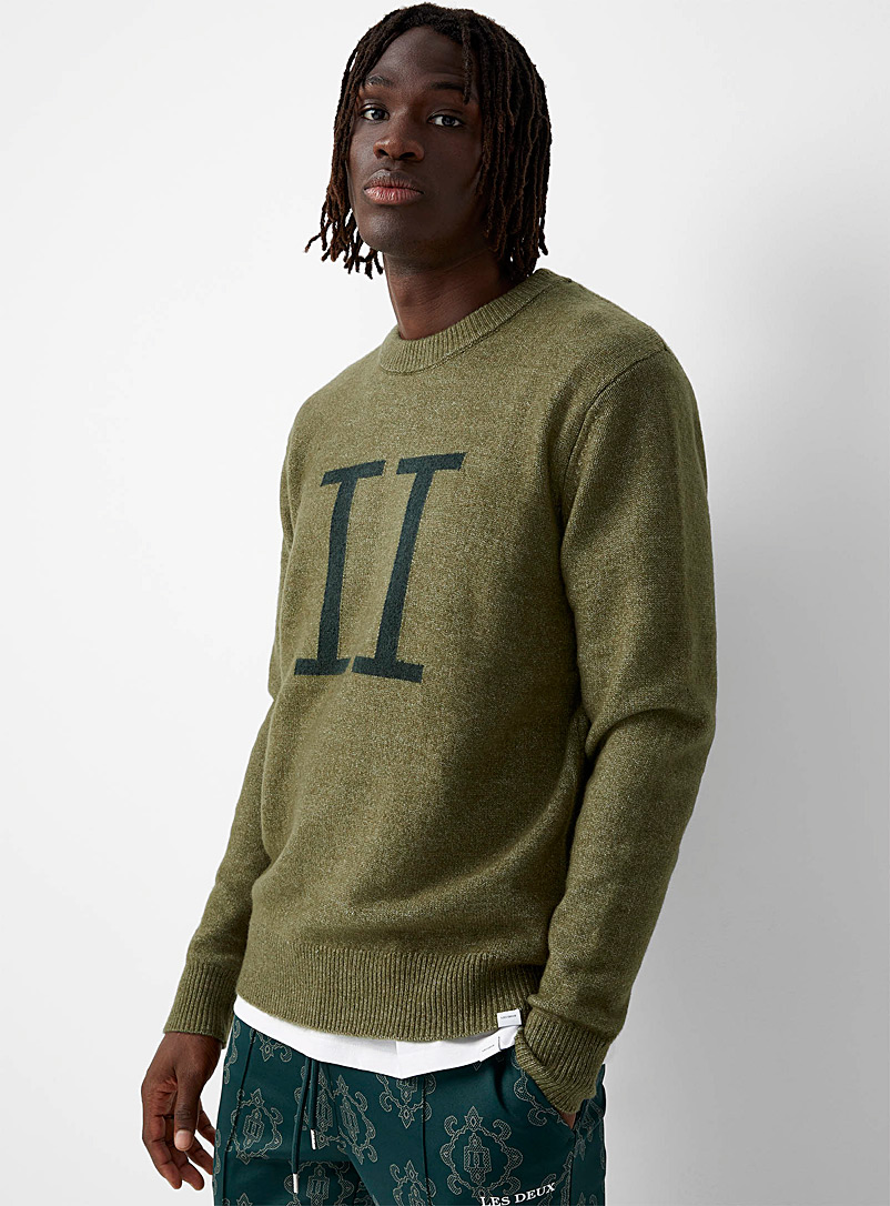 Les Deux Green Encore jacquard logo sweater for men