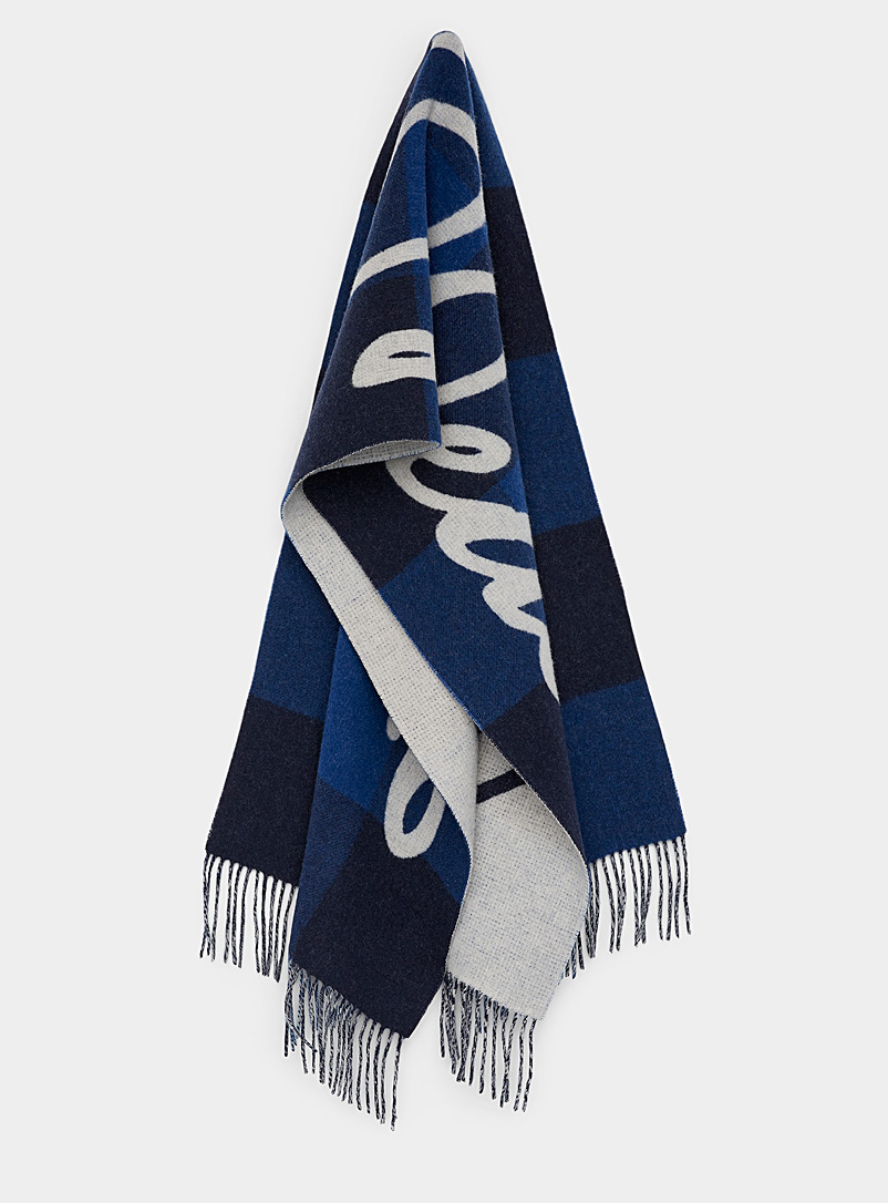 Les Deux Marine Blue Cursive logo wool scarf for men
