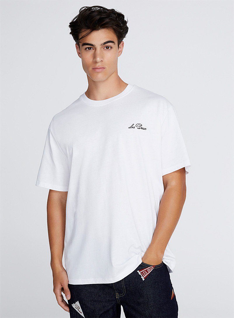 Les Deux White Cursive logo T-shirt for men
