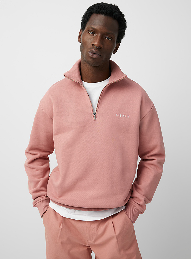 Les Deux Pink Pastel half-zip logo Diego sweatshirt for men