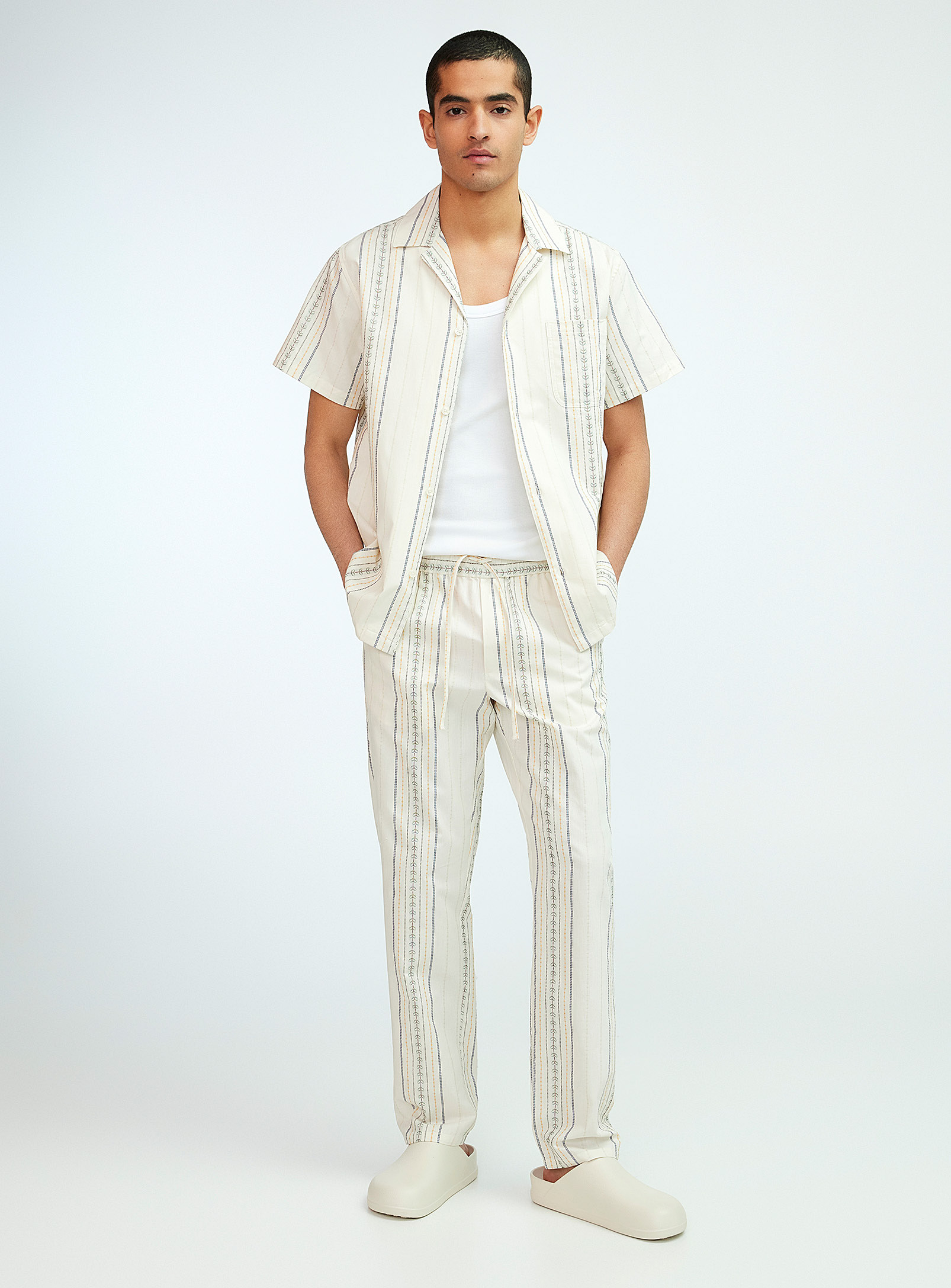 Les Deux Embroidered Stripe Porter Pant Loose Fit In Off White