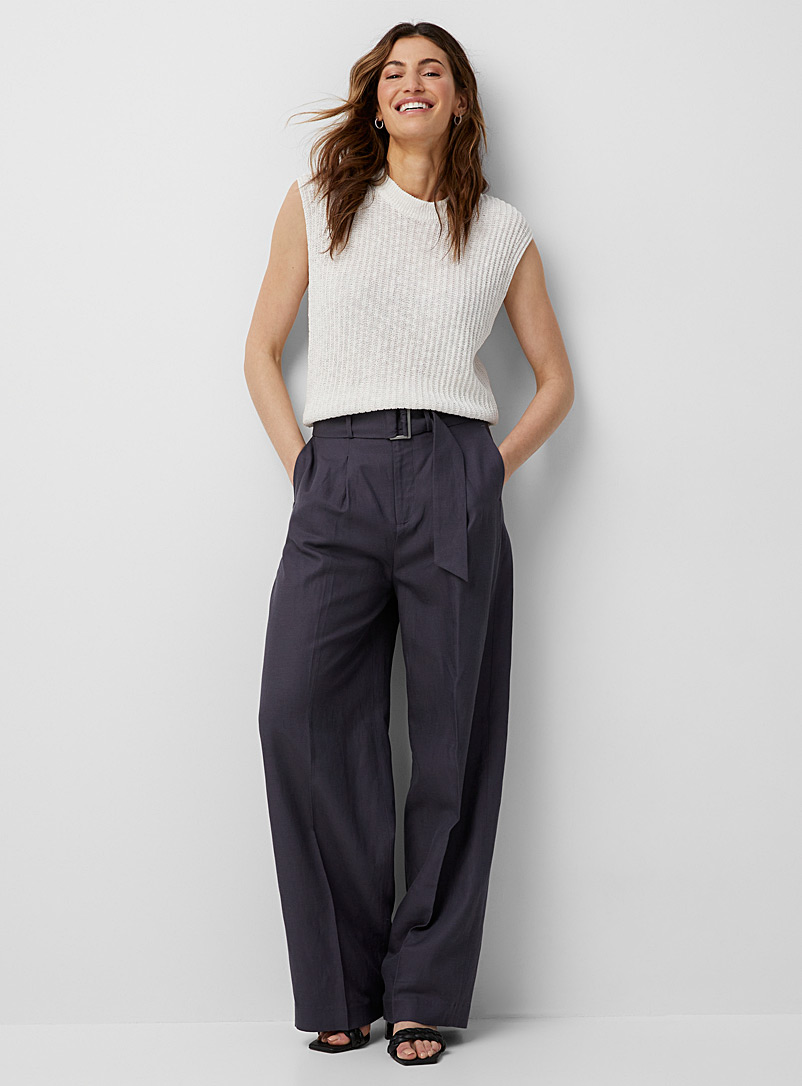 Contemporaine Charcoal Lightweight belted wide-leg pant for women