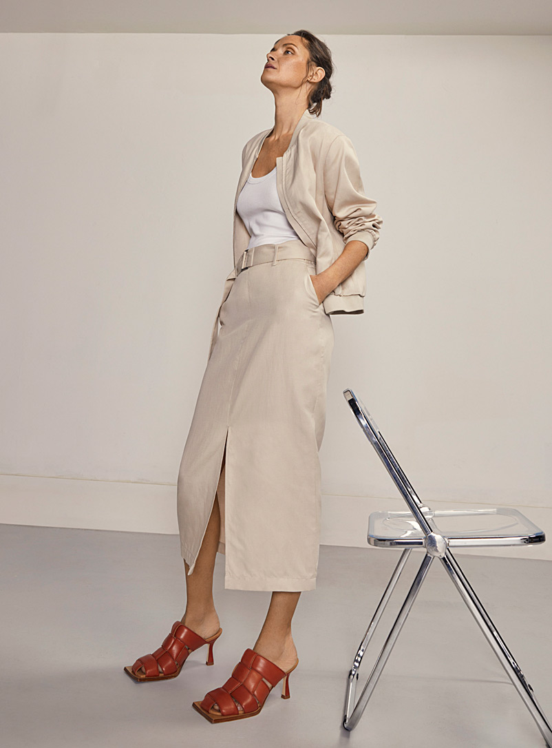 Contemporaine Sand Lightweight slit midi skirt for women