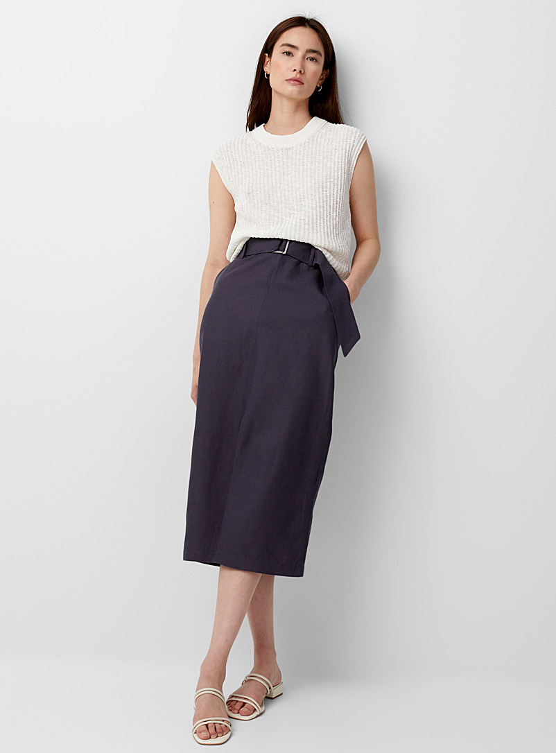 Contemporaine Charcoal Lightweight slit midi skirt for women
