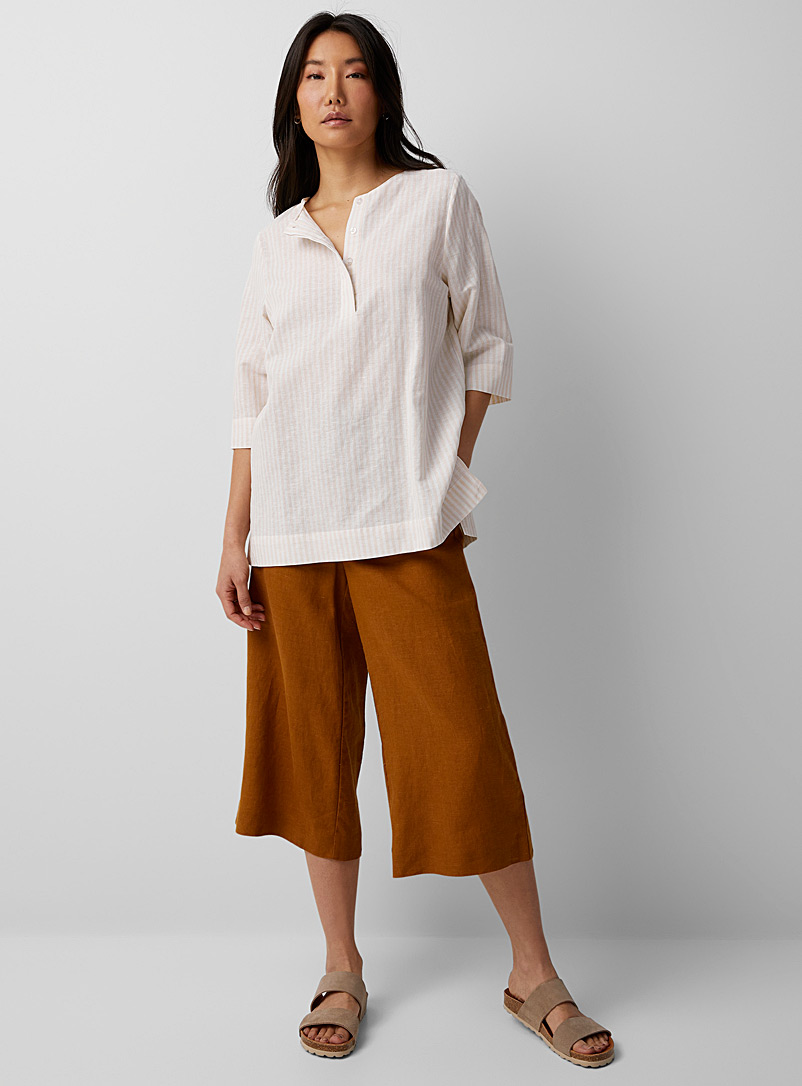 Contemporaine Patterned Ecru Soft stripes linen tunic for women