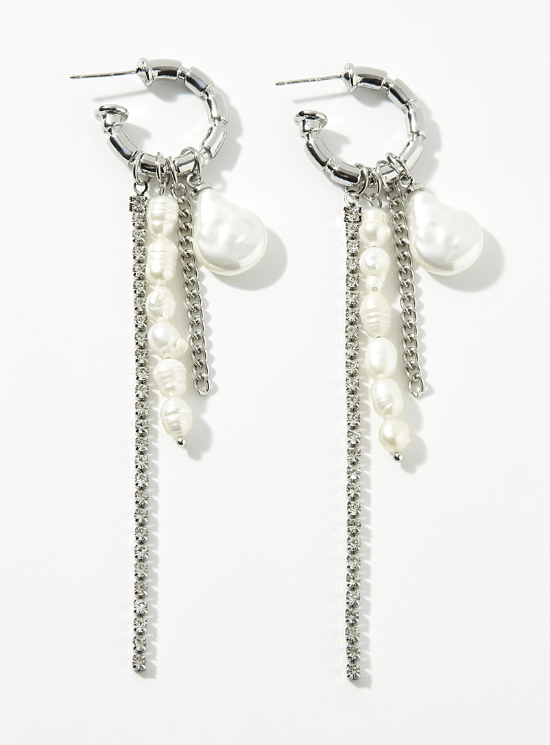 Petit moments. Silver Long mixed-charm earrings for women