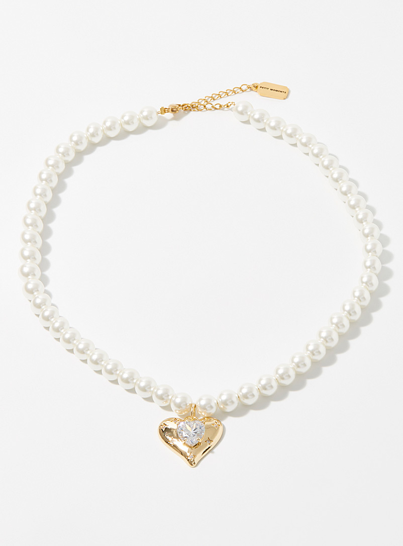 Petit moments.: Le collier perles cœur baroque Jaune à motifs pour femme