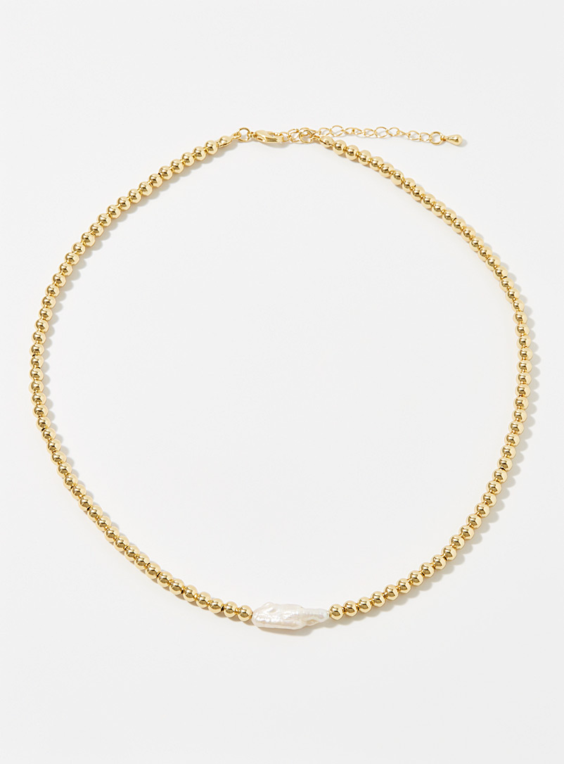 Petit moments.: Le collier doré perle baroque Jaune à motifs pour femme