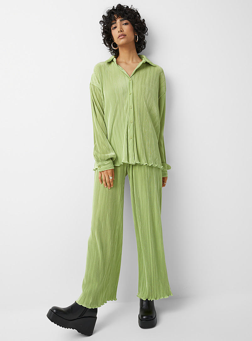 Twik Lime Green Chartreuse green pleated pant for women