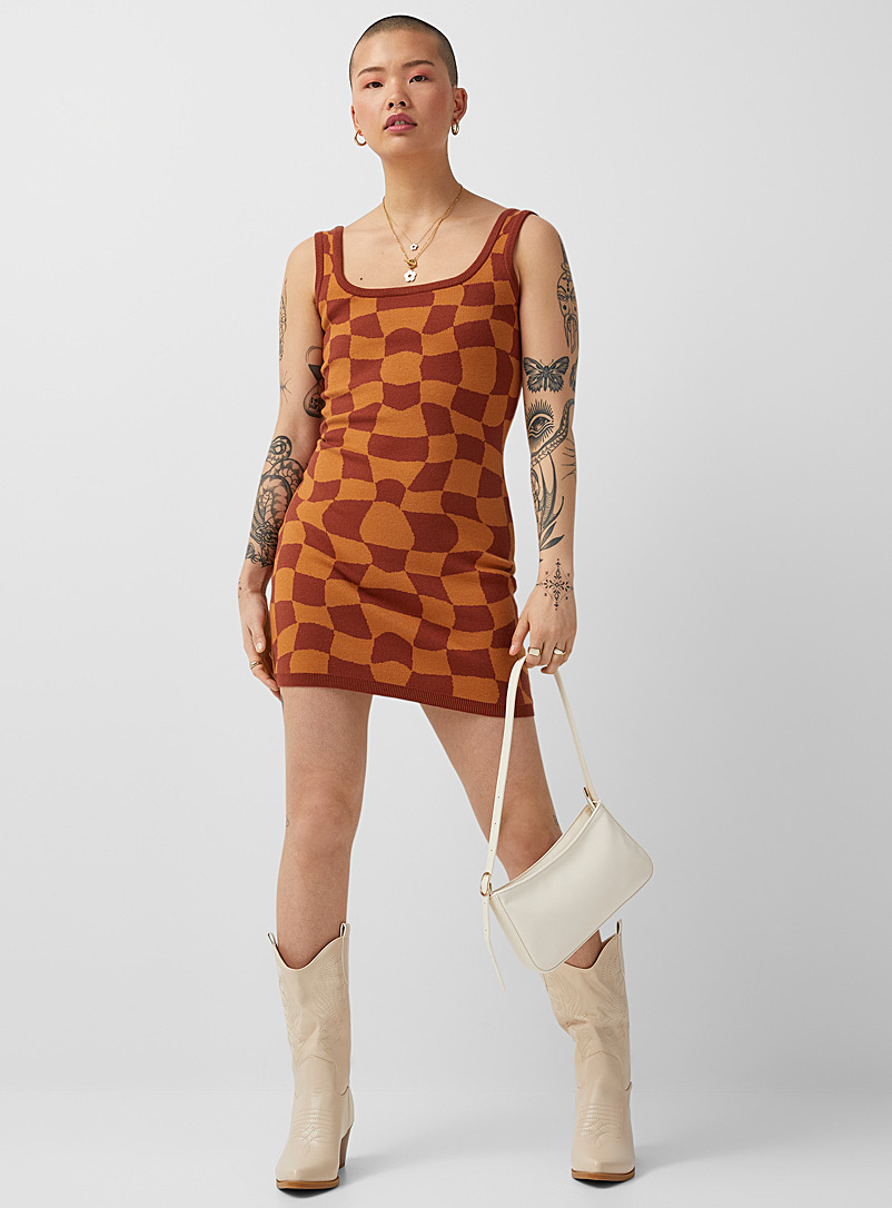 Twik Copper Moving checkered pattern knit dress for women