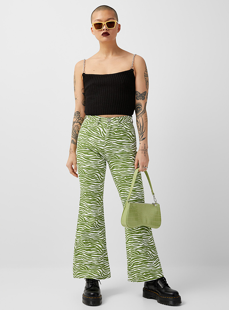 Twik Green Green zebra pattern flare jean for women