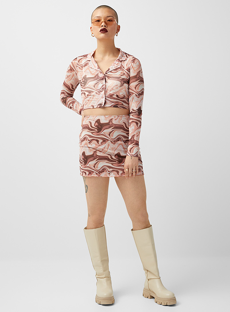 Twik Copper Pink swirl mesh skirt for women