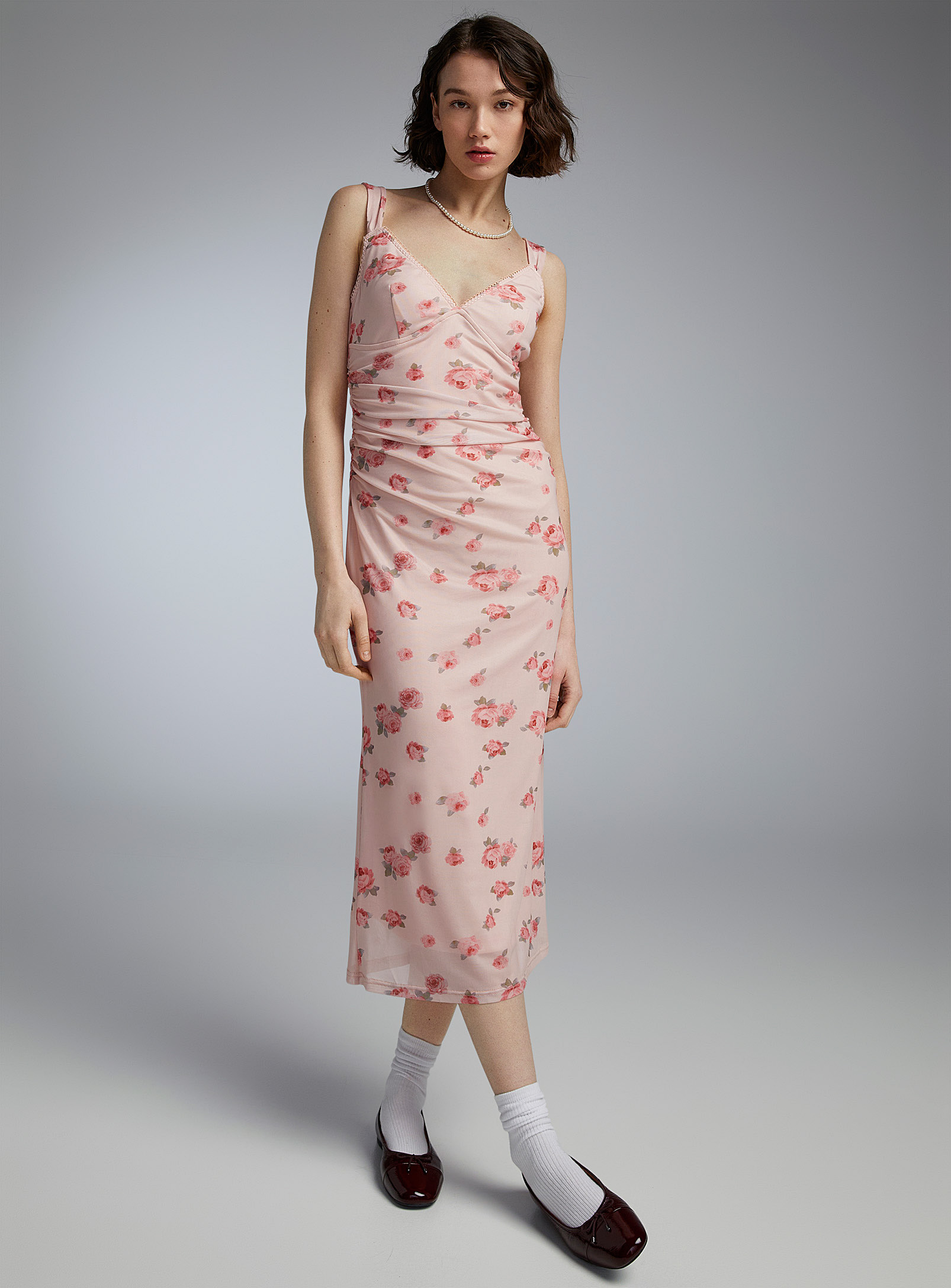 Twik - Women's Roses print mesh dress