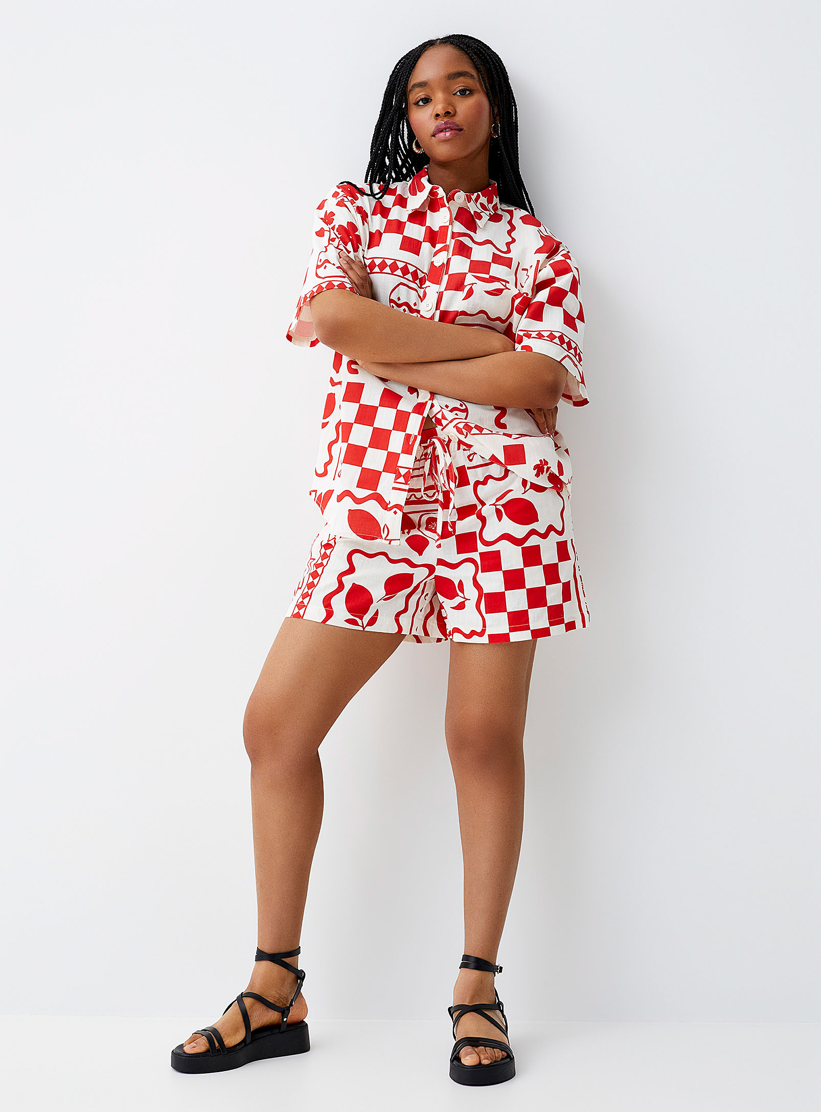 Twik - Women's Vases and checkerboard loose short