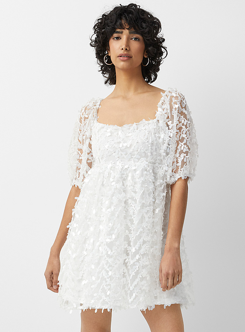 Twik Patterned White Petals and tulle dress for women