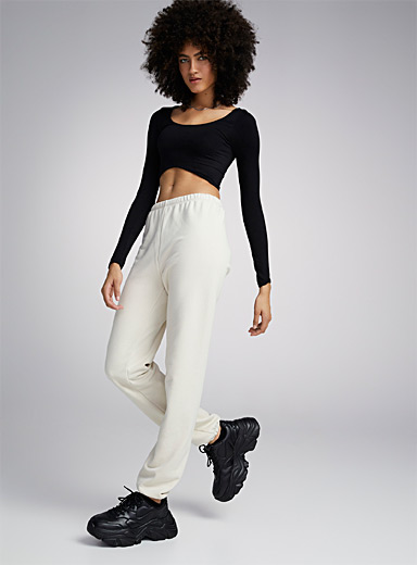 Twik Ivory White Terry-lined sweatpant for women
