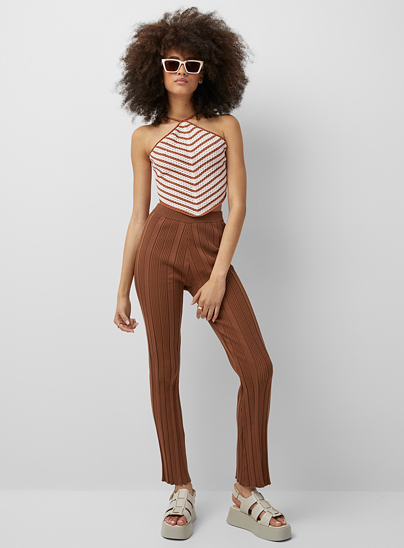 Twik Brown Ribbed flared pant for women