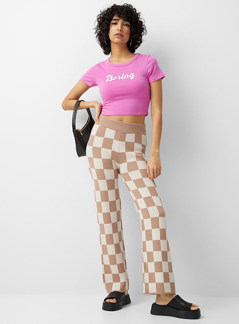 Twik Light Brown Checkered pattern knit pant for women
