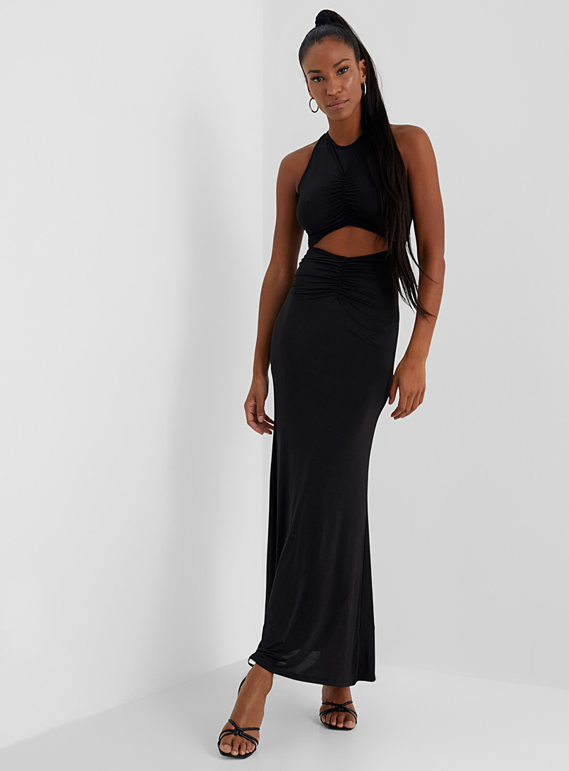 Icône Black Ruched cutout maxi dress for women
