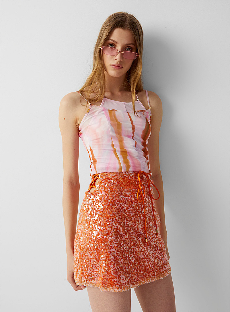 Amylynn Orange Sequins and cutouts skirt for women