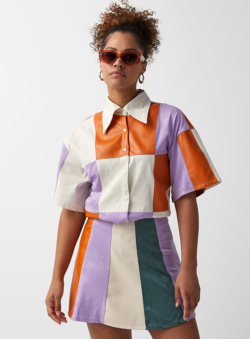Amylynn Assorted Dual-material patchwork skirt for women