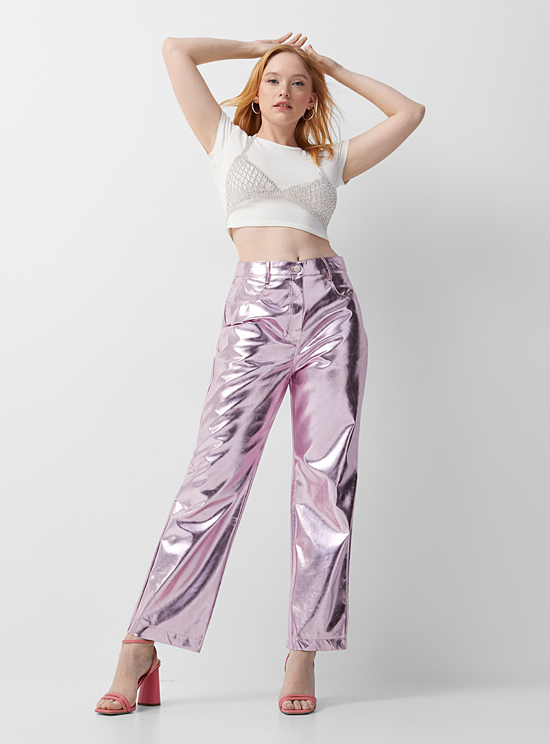 Amylynn Pink Iridescent vinyl pant for women