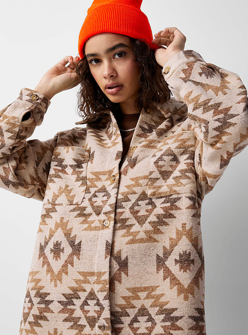 Twik Patterned Brown Ancient pattern overshirt for women