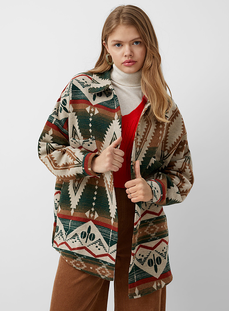 Twik Patterned Green Ancient pattern overshirt for women