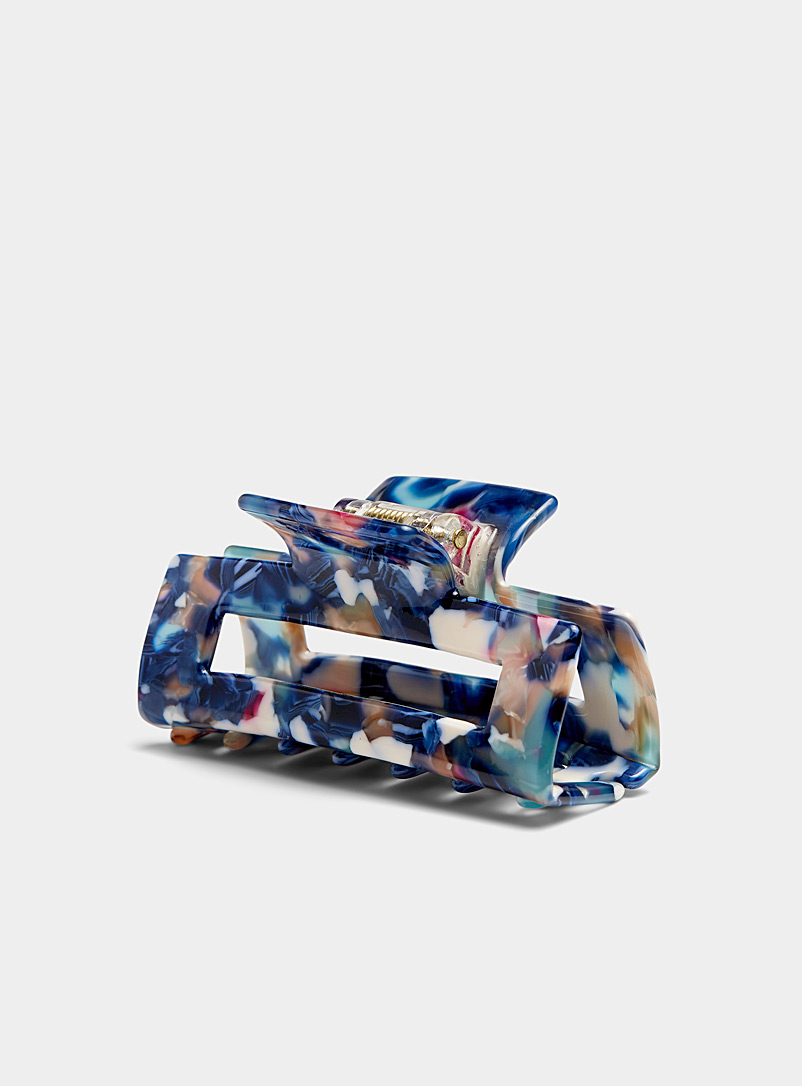 Simons Patterned Blue Colourful flecked rectangular clip for women