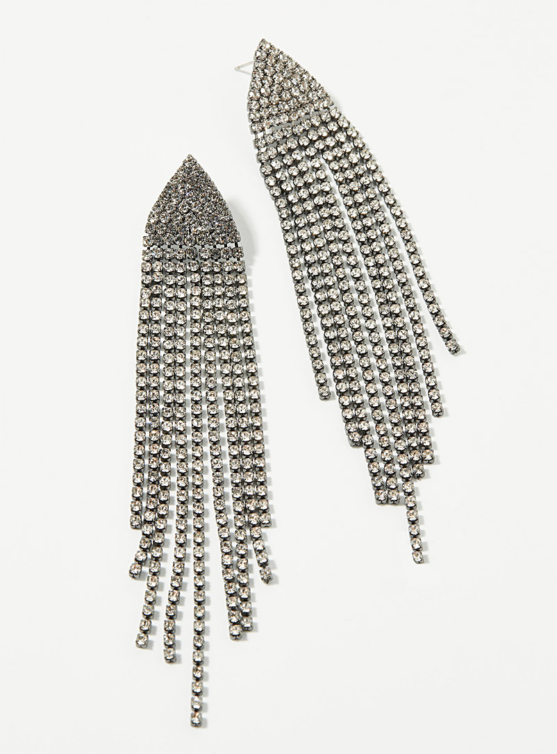 Simons Silver Long chain crystal earrings for women