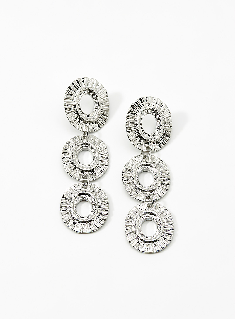 Simons Silver Grooved circle earrings for women
