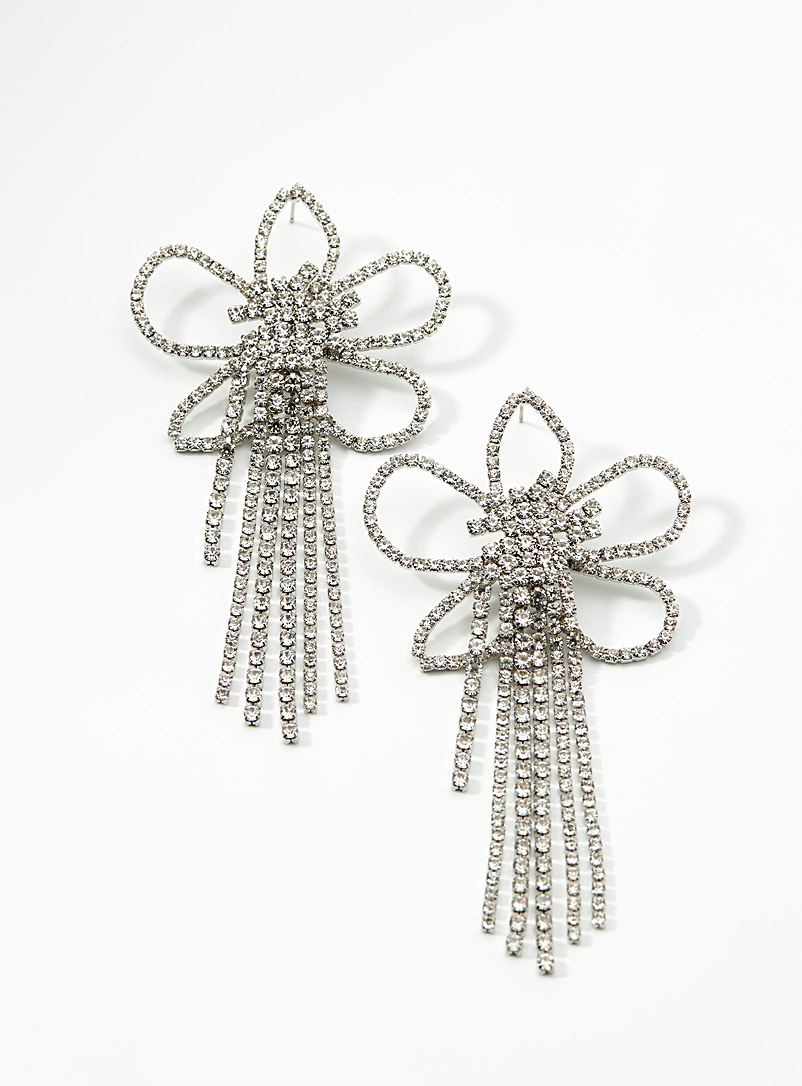 Simons Silver Crystal flower earrings for women
