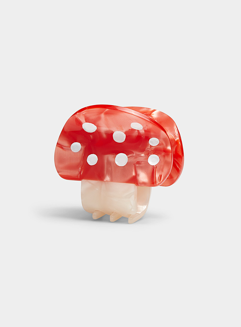 Simons Patterned Red Small mushroom clip for women