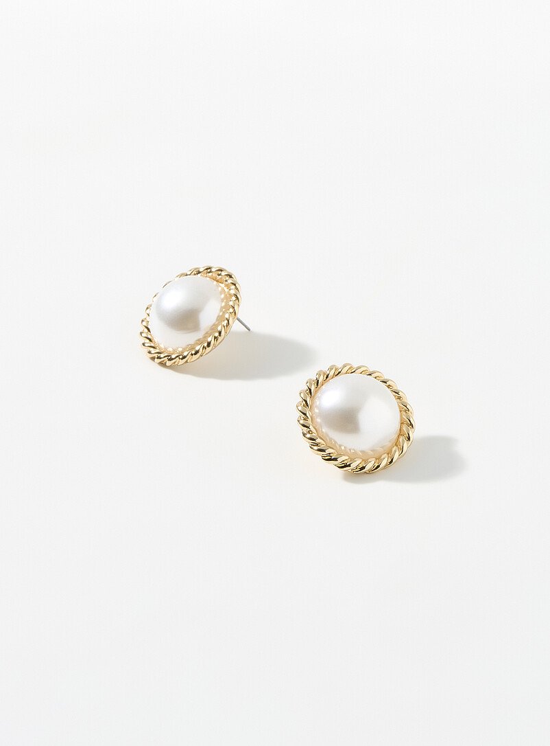 Boucles D’oreilles Vintage – Métal Doré Et Fausses Perles – Style Rétro – Occasion Bon état