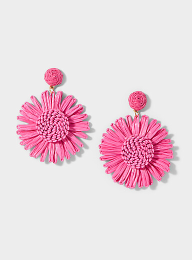 Large raffia flower earrings