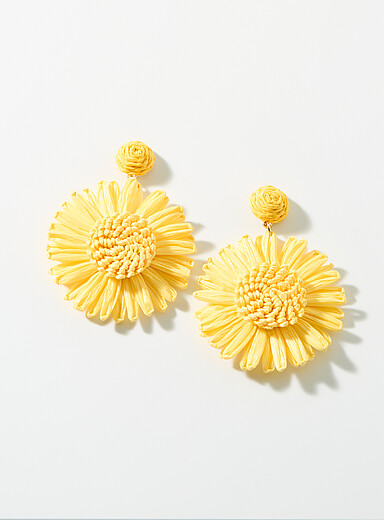 Simons Orange Large raffia flower earrings for women