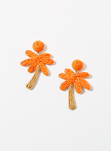 Simons: Les boucles d'oreilles grands palmiers raphia Rose pour femme