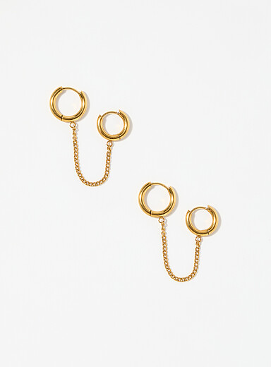 Double piercing hoops with chain