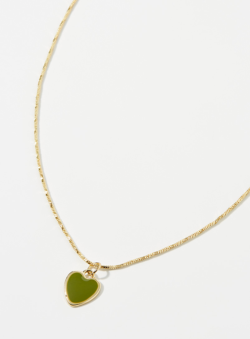 Simons Patterned Yellow Enamel heart necklace for women