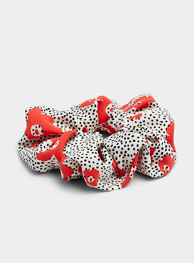 Simons Patterned Red Patterned satiny scrunchie for women