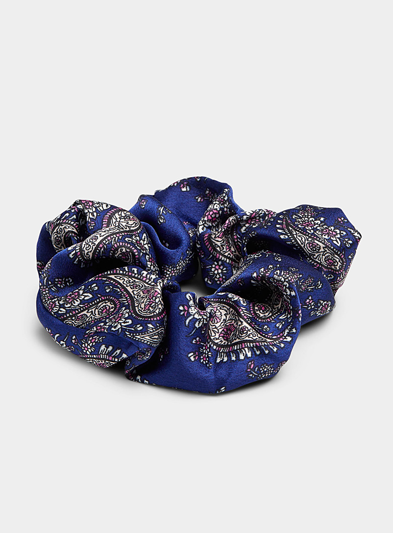 Simons Patterned Blue Floral paisley satiny scrunchie for women