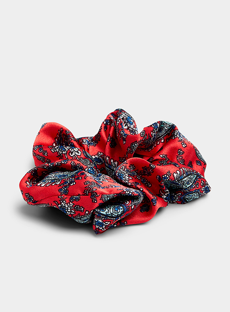 Simons Patterned Red Floral paisley satiny scrunchie for women