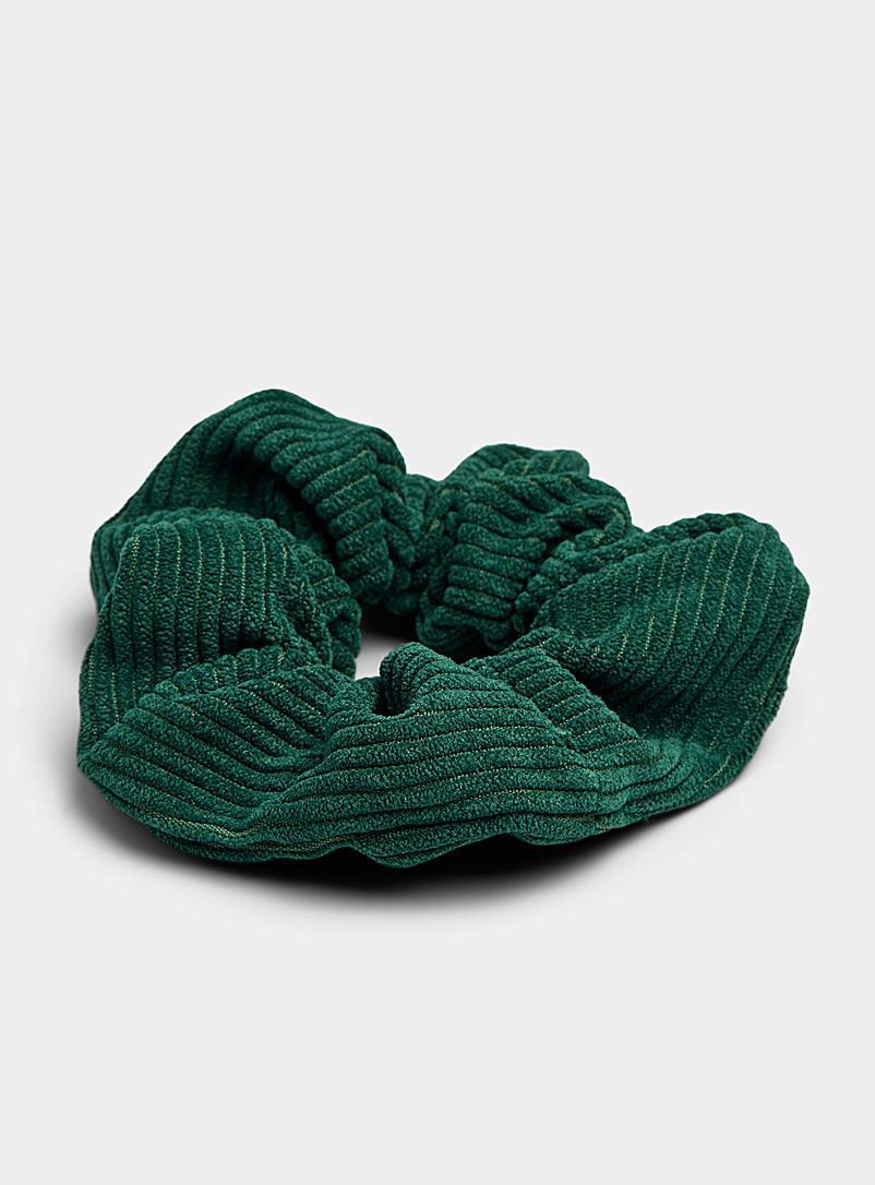 Simons Mossy Green Solid corduroy scrunchie for women