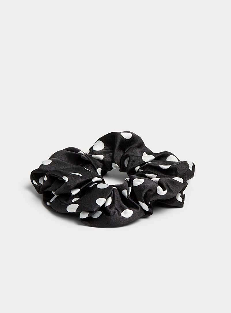 Simons Black and White Polka dot satiny scrunchie for women