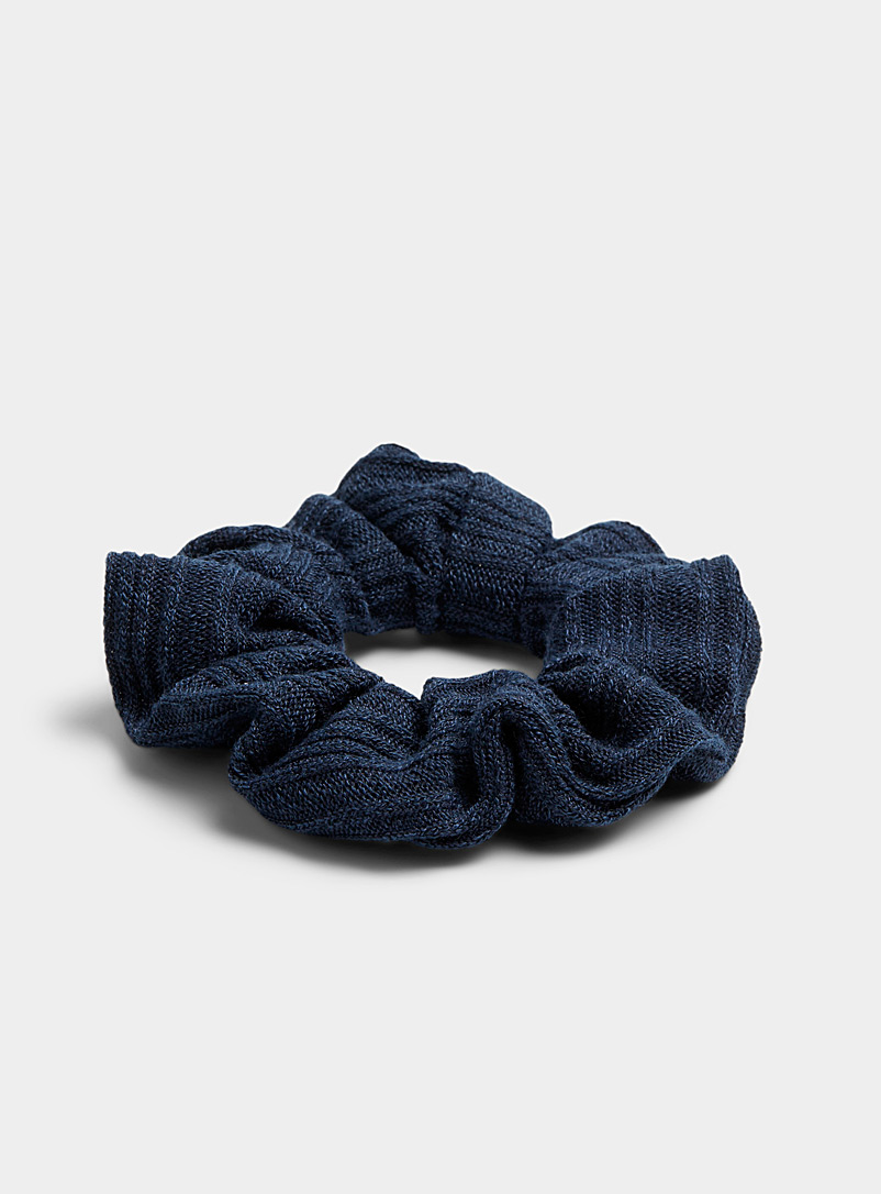 Simons Marine Blue Solid ribbed scrunchie for women